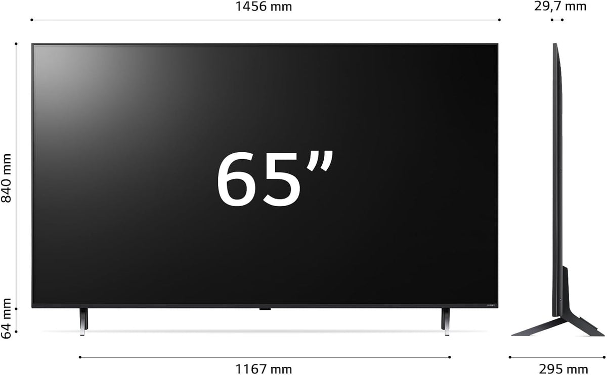 LG QNED 65'', Serie 85 2024, 65QNED85T6C, Smart TV 4K, Processore α8, Design slim, 20W, AI Picture Pro, 4 HDMI 2.1 120Hz, VRR, FreeSync Premium, Alexa, Wi-Fi, webOS 24, Telecomando puntatore