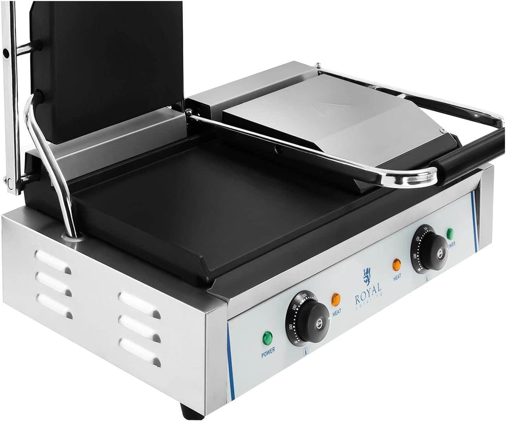 Royal Catering - Piastra Panini Doppia Liscia (2 x 1800 W) Ghisa smaltata