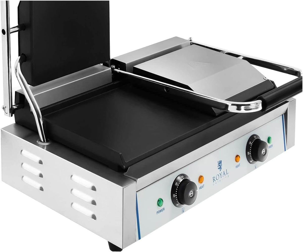 Royal Catering - Piastra Panini Doppia Liscia (2 x 1800 W) Ghisa smaltata