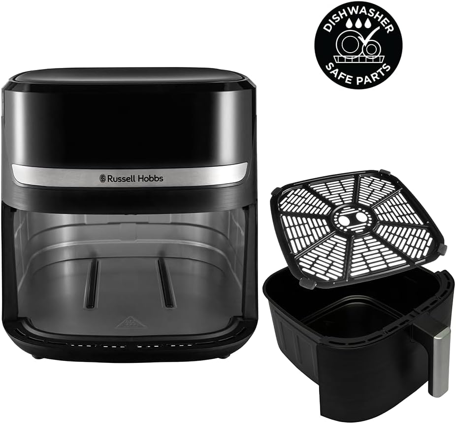 Russell Hobbs Friggitrice ad Aria XXL 8,3L, Rapida (Compatta,Silenziosa, Pizza 26 cm) Satisfry (9 Programmi, Lavastoviglie, senza Olio,Touchscreen,Arrostire, Panificare, Grigliare) 27632-56