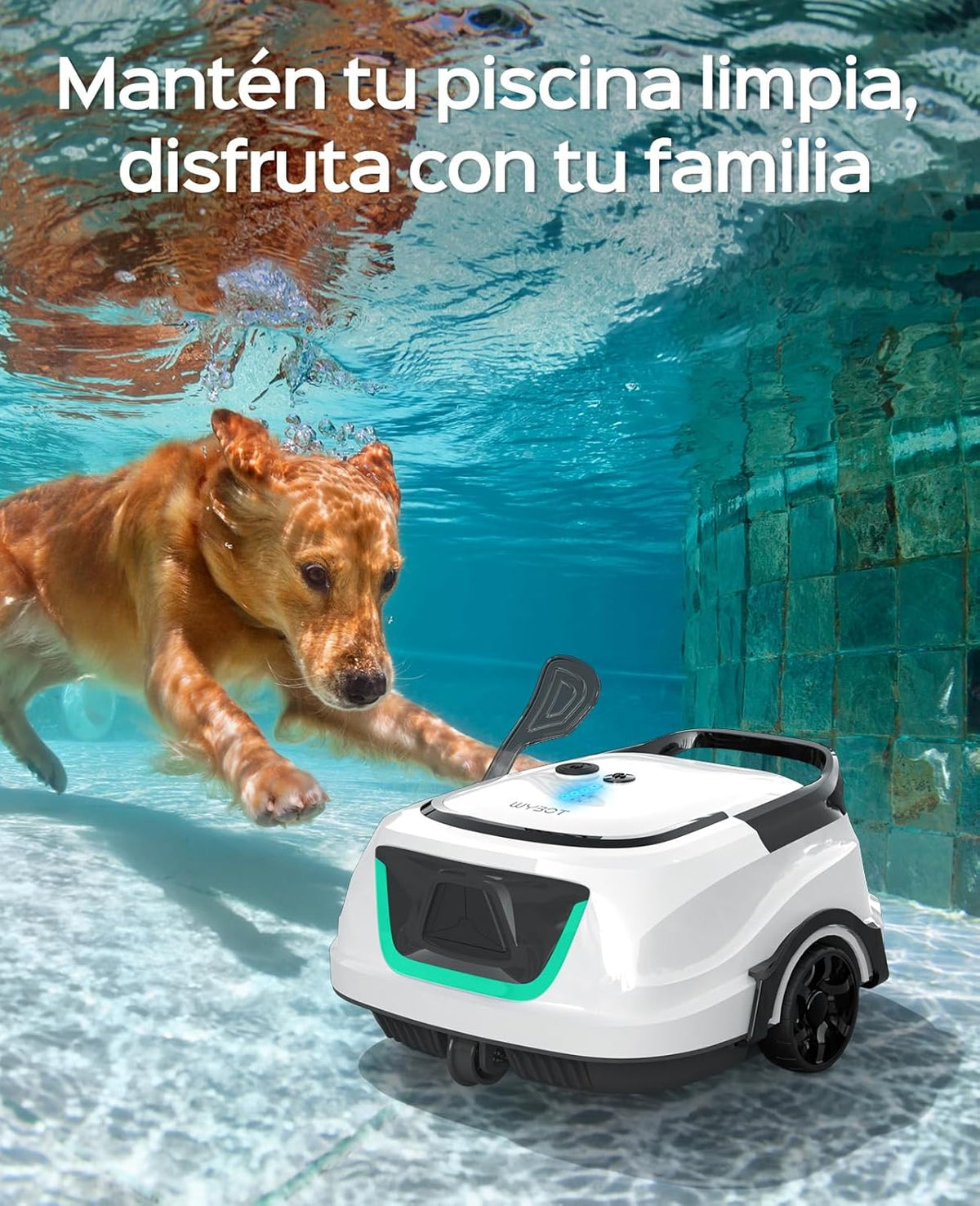 (Aggiornamento 2025)WYBOT A1 Robot Piscina, Autonomia 120 Min, Robot Piscina Senza Fili con Doppio Filtro per Piscine Fuori Terra Fino a 100 m²,2,5 Ore di Carica Completa Veloce(Verde Bianco Perlato)