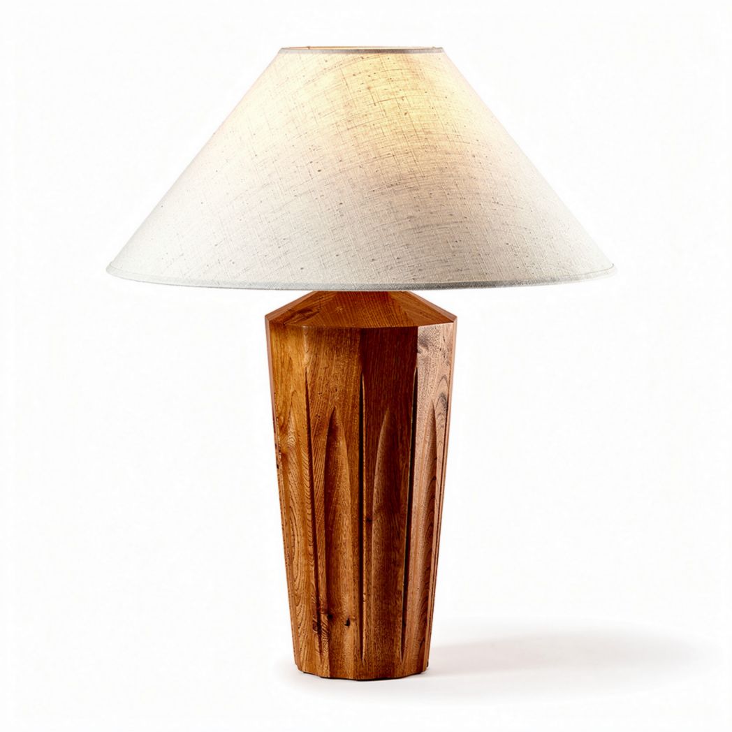 Lampada da tavolo in legno con paralume in tessuto per illuminazione – 30 x 30 x 50 cm