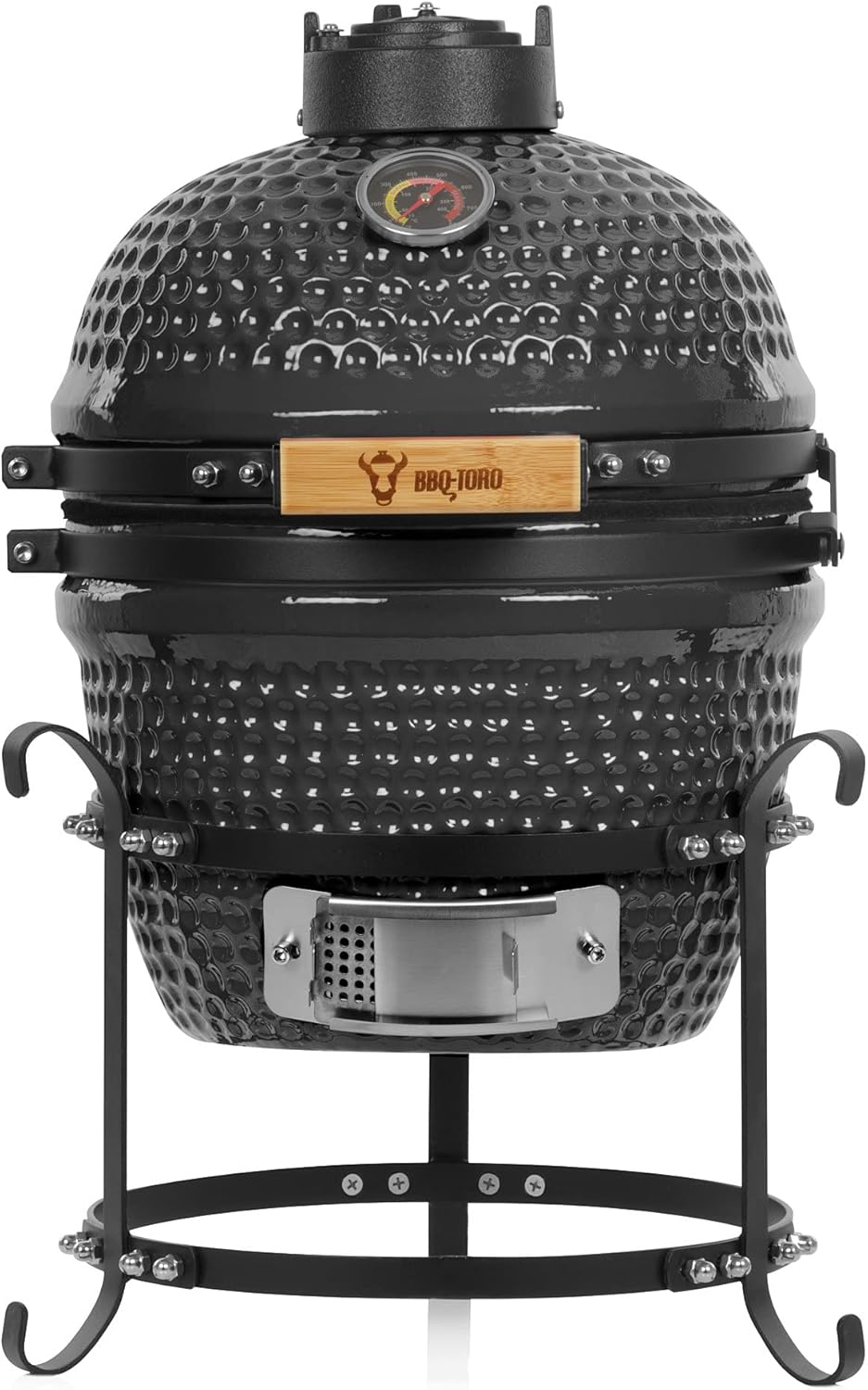 Griglia Kamado BBQ-Toro a carbonella Haiiro Ø 32 cm con termometro, manico in legno | Grigio | Griglia Kamado in ceramica, mini griglia a carbonella