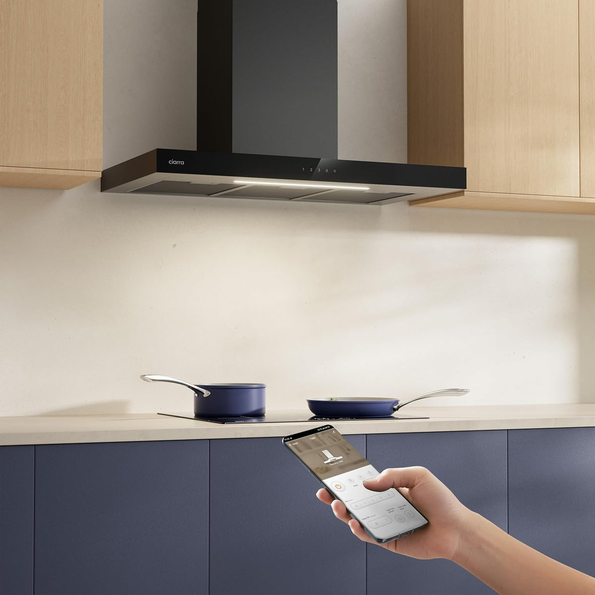 CIARRA CBCB9102 A+++ Cappa Aspirante 90 cm - 650m³/h - Wi-Fi App - Touch Control - 4 Velocità con Booster - Filtro Carbone Incluso -Evacuazione o Ricircolo - Design Moderno Nero