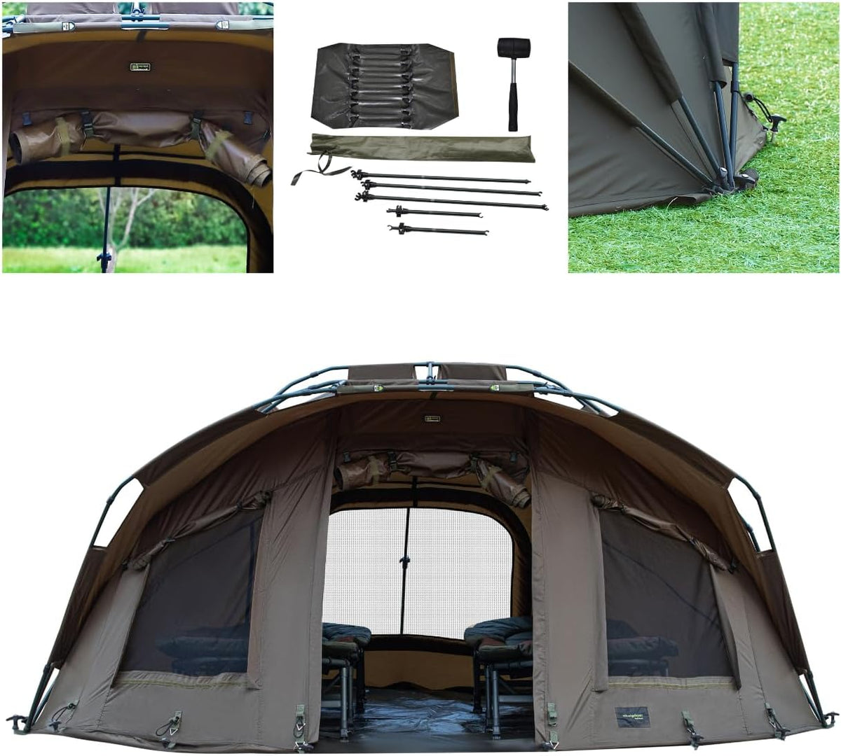 MK-Angelsport Fort Knox - Tenda da pesca per 2 persone, set completo con martello in gomma, tenda a cupola