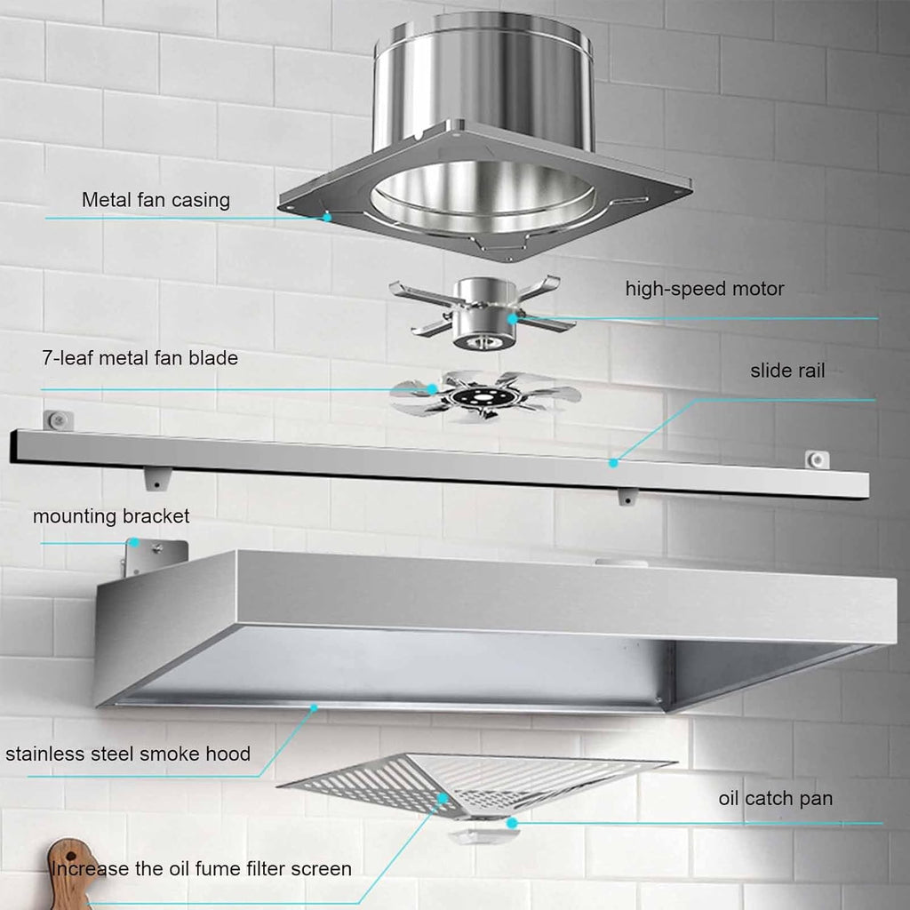 Ventilatore da Bagno in Acciaio Inossidabile da 7 Pollici Multifunzionale ad Alta Potenza per Cappa da Cucina, Facile da Pulire per Hotel, Ristorante, Cucina,7inch