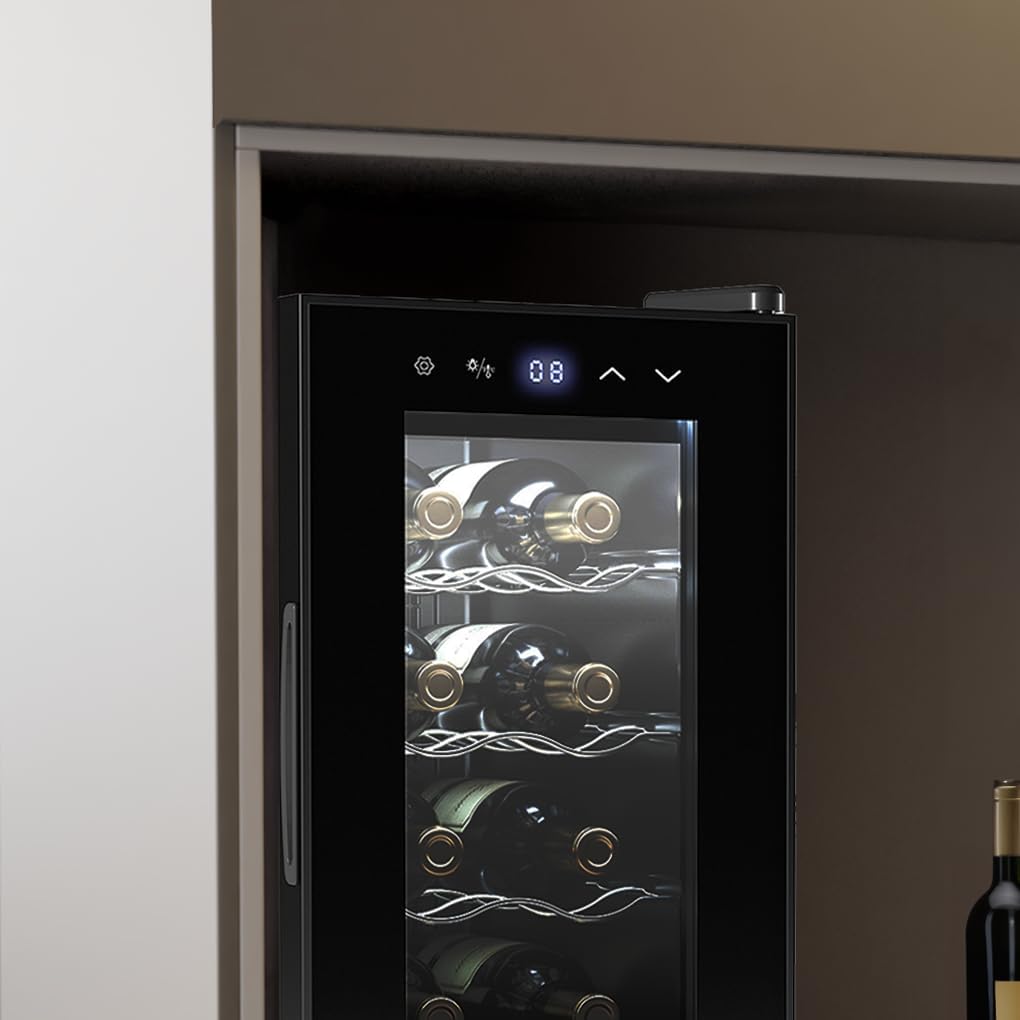 Cecotec Enoteca 8 Bottiglie Bolero Grandsommelier 830 Coolcrystal, Raffreddamento termoelettrico, Temperatura regolabile tra 8-18°C, Controllo tattile e display, LED interno, Gas non nocivo.
