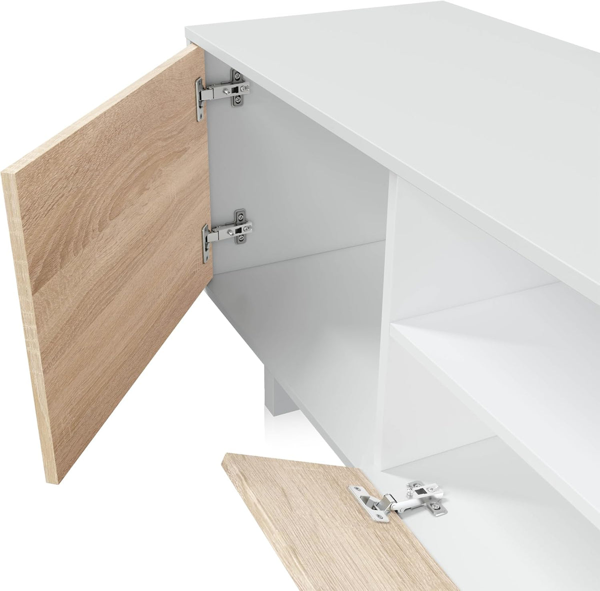 Habitdesign Mobile Soggiorno Moderno, Moduli Sala da Pranzo, Modello Belus, Finitura in Bianco Lucido e Rovere Canadese, Dimensioni: 200 cm (profondità) x 41 cm (Altezza) x 46 cm