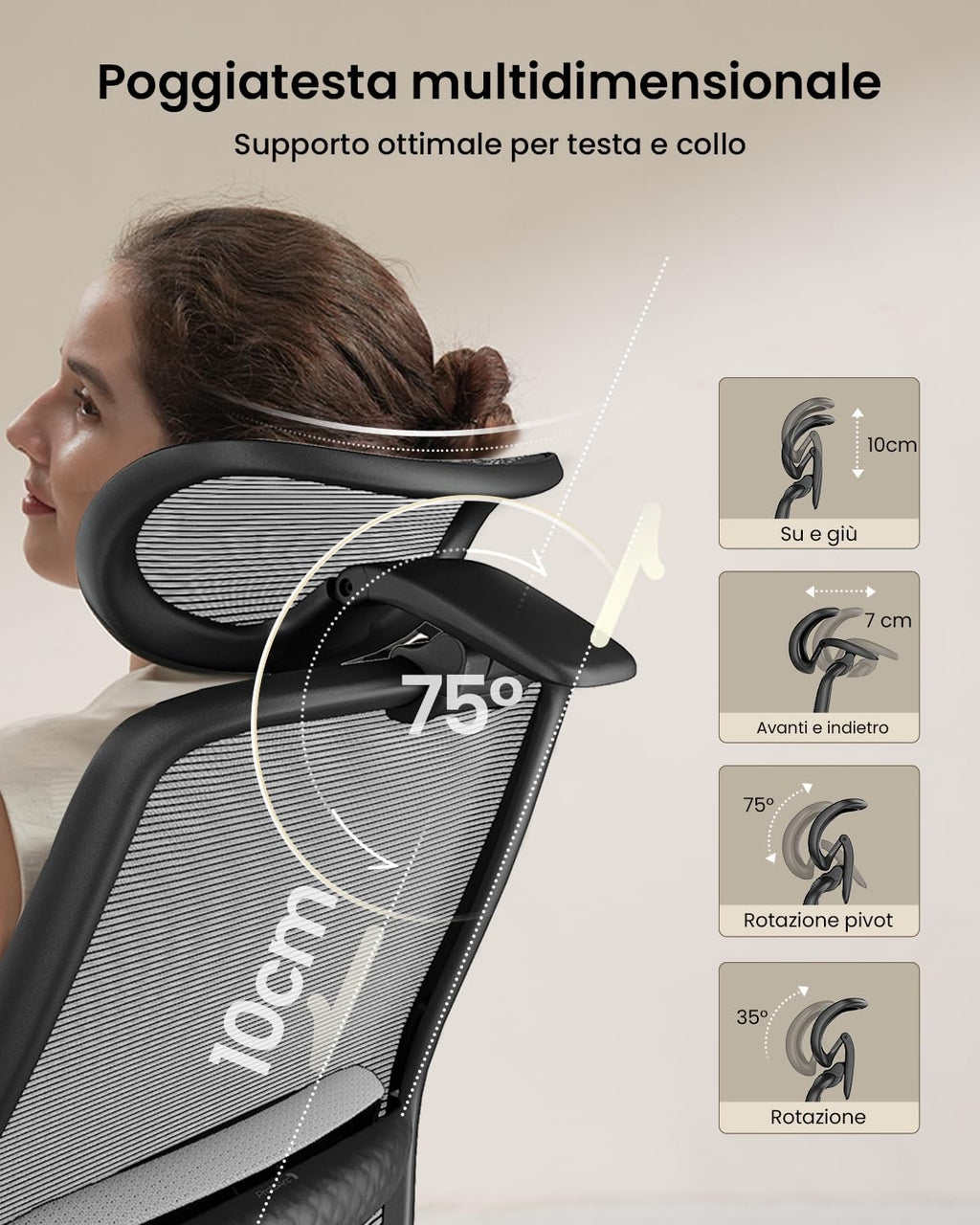 ProtoArc EC200 Sedia da ufficio ergonomica per la casa, sedia da scrivania girevole, poggiatesta 3D regolabile e supporto lombare, seduta scorrevole per un comfort di oltre 8 ore, Grigio