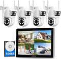 Camcamp 2K PTZ Kit Videosorveglianza WiFi Esterno con 10 Monitor, 5G&2.4G WiFi 10CH NVR, 4X Doppia Lente Telecamera, Colori Visione Notturna,Registrazione 24/7,Tracciamento del Movimento,2-Vie Parla