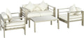 Outsunny 4-Piece Garden Living Room with Sofa, 2 Armchairs and Coffee Table with Glass Top, Removable Padded Cushions, Gold