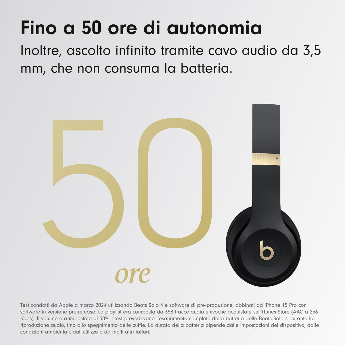Solo 4 - Cuffie wireless bluetooth on-ear, compatibili con Apple e Android, fino a 50 ore di autonomia - Nero e oro