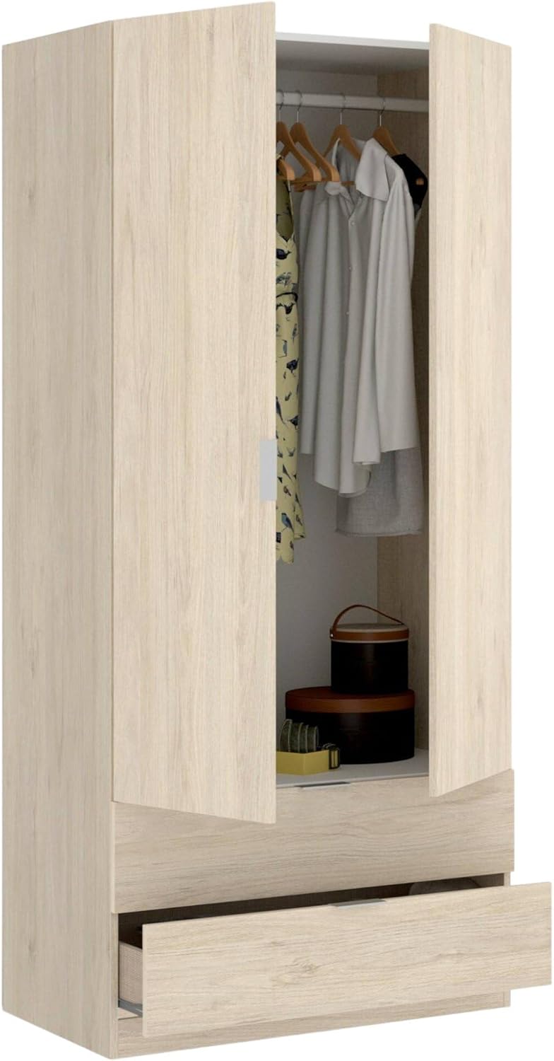 Dmora Pisanino Wardrobe 2 Doors 52 x 184 H cm Brown Oak 2 Drawers Clothes Hanger, Bedroom Wardrobe 2 Doors