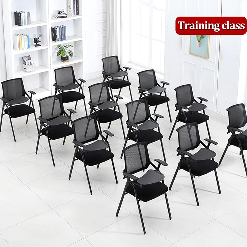 Sedia da Ufficio Pieghevole Portatile con Tavoletta per Scrivere, Sedia da Scrivania per Ufficio, Scuola, Casa, Sedia da Conferenza per più Persone, Sedia da Allenamento,Black-One Size