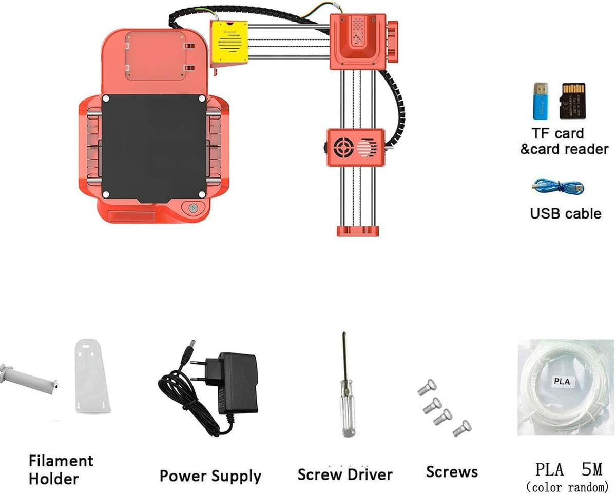 Generico Mini Stampante 3D, Senza Regolazioni, Design Silenzioso, Area di Stampa 100x100x100 Mm, Stampante Portatile di Livello Educativo, Compatibile con Filamento PLA