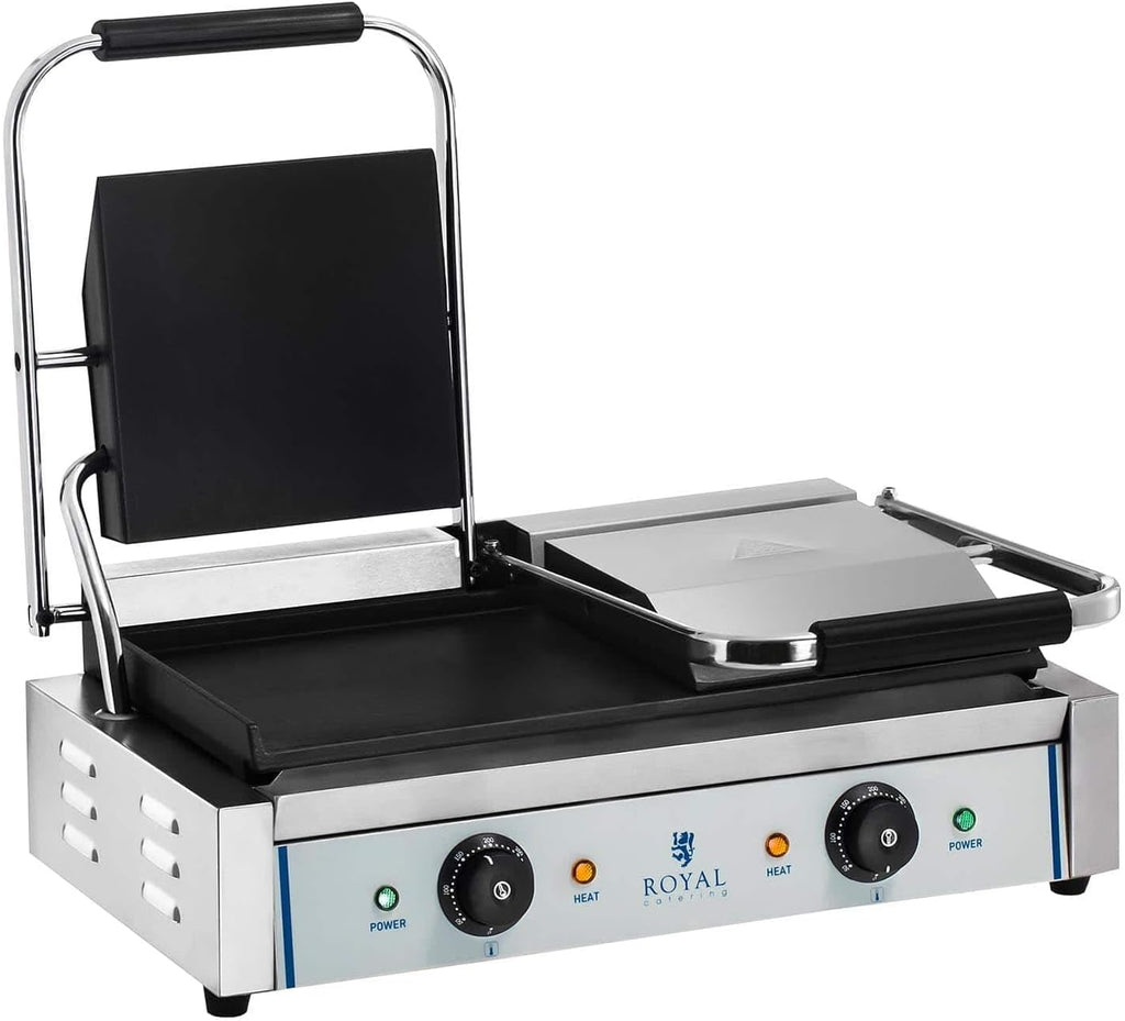 Royal Catering - Piastra Panini Doppia Liscia (2 x 1800 W) Ghisa smaltata