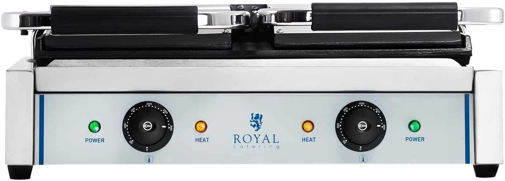 Royal Catering - Piastra Panini Doppia Liscia (2 x 1800 W) Ghisa smaltata
