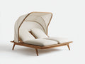 Lettino prendisole da giardino in legno con tettuccio 210x160x165 cm - beige - design moderno per esterni