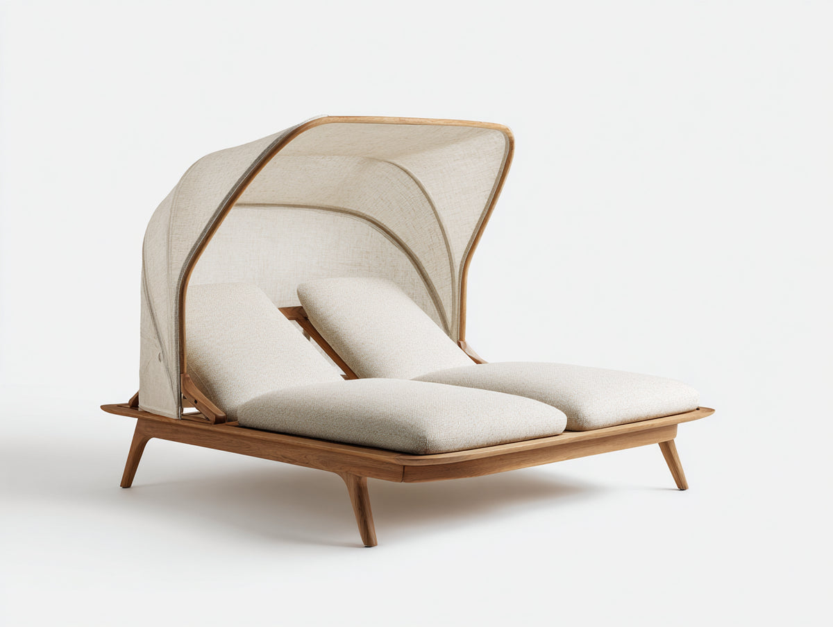 Lettino prendisole da giardino in legno con tettuccio 210x160x165 cm - beige - design moderno per esterni