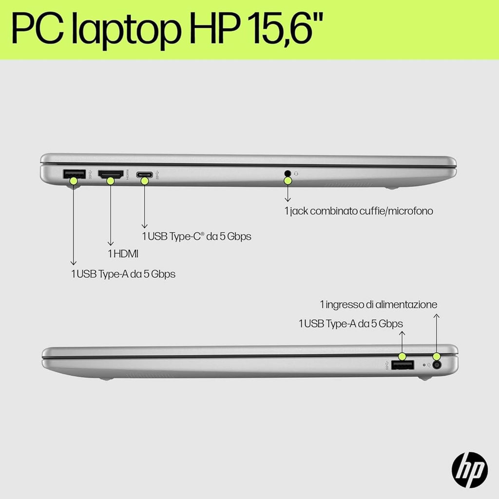 HP Laptop 15-fd0011sl, PC Portatile 15, Display 15.6 FHD Antiriflesso, Notebook, Intel Core i5 1334U, 16GB RAM, 512GB SSD, Intel Iris Xe, Webcam TNR, Windows 11, Computer Portatile, Argento, QWERTY