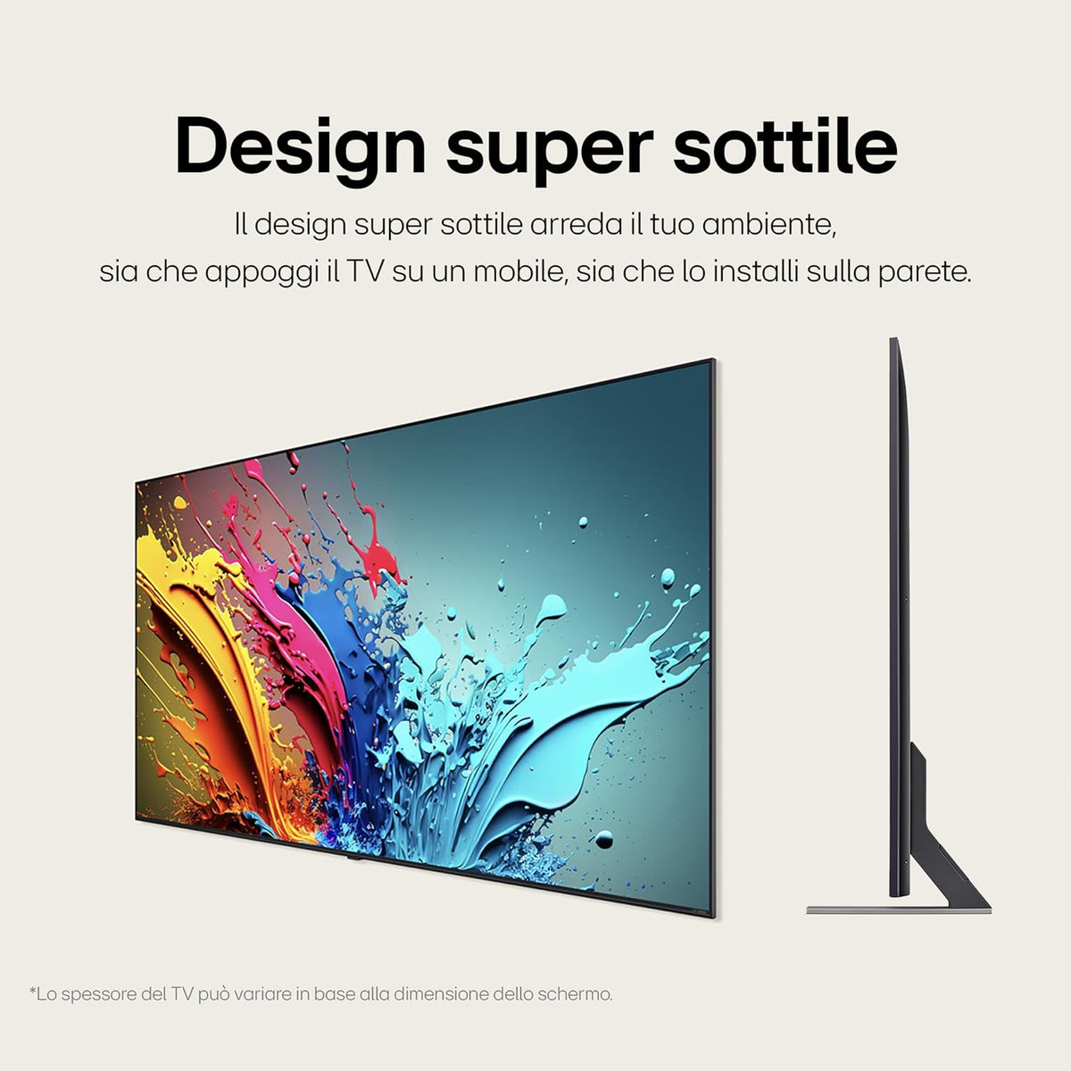 LG QNED 65'', Serie 85 2024, 65QNED85T6C, Smart TV 4K, Processore α8, Design slim, 20W, AI Picture Pro, 4 HDMI 2.1 120Hz, VRR, FreeSync Premium, Alexa, Wi-Fi, webOS 24, Telecomando puntatore