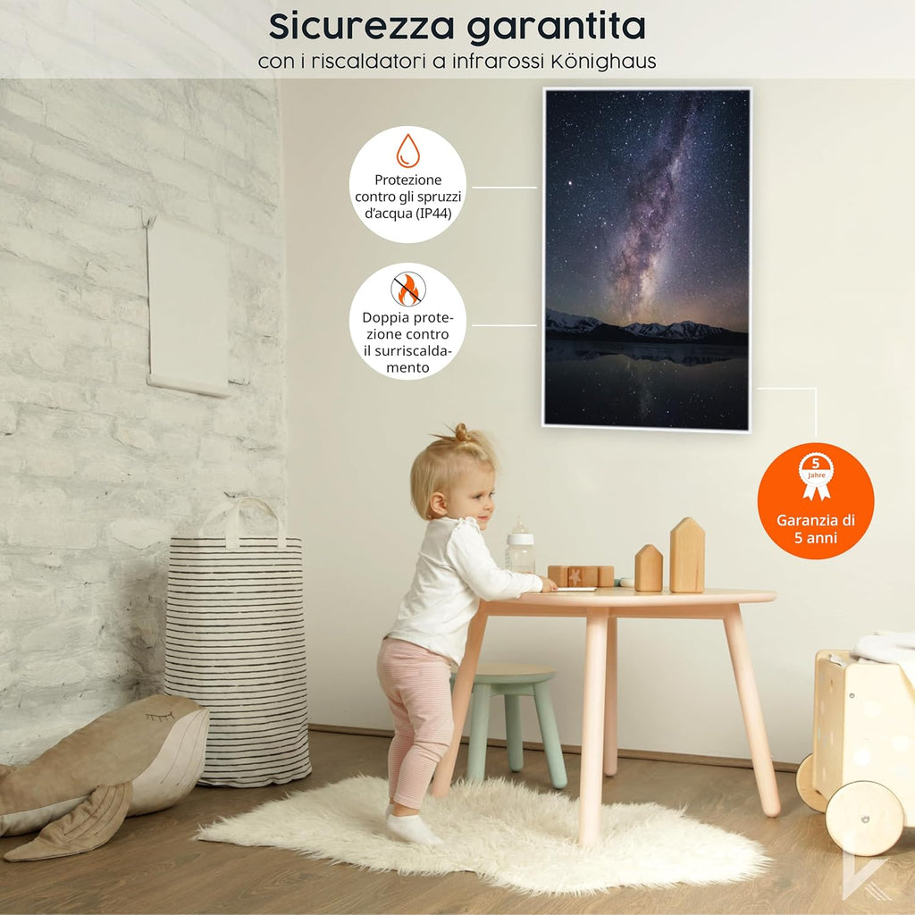Könighaus Riscaldatore a infrarossi con foto & immagine personale – TÜV SÜD & 5 anni di garanzia – Made in Germany (caricate il vostro motivo) (1200W - cornice nera) - termostato incluso