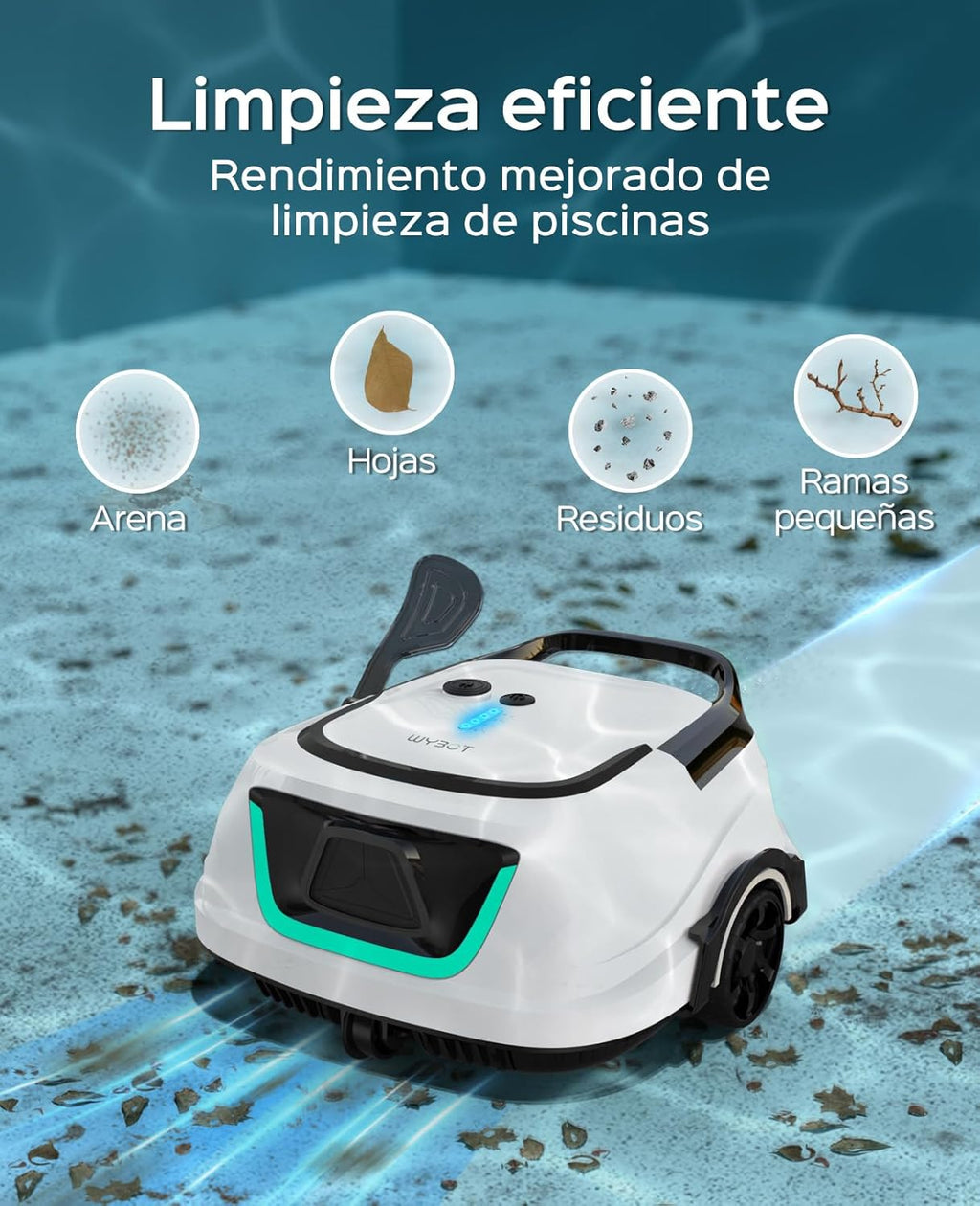 (Aggiornamento 2025)WYBOT A1 Robot Piscina, Autonomia 120 Min, Robot Piscina Senza Fili con Doppio Filtro per Piscine Fuori Terra Fino a 100 m²,2,5 Ore di Carica Completa Veloce(Verde Bianco Perlato)