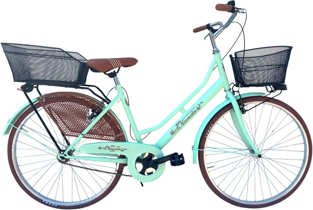 Bicicletta Donna da Passeggio Olanda Misura 26 Bici da città Vintage retrò con Cestino Turchese