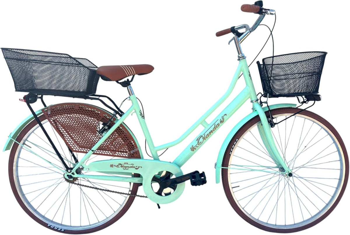 Bicicletta Donna da Passeggio Olanda Misura 26 Bici da città Vintage retrò con Cestino Turchese
