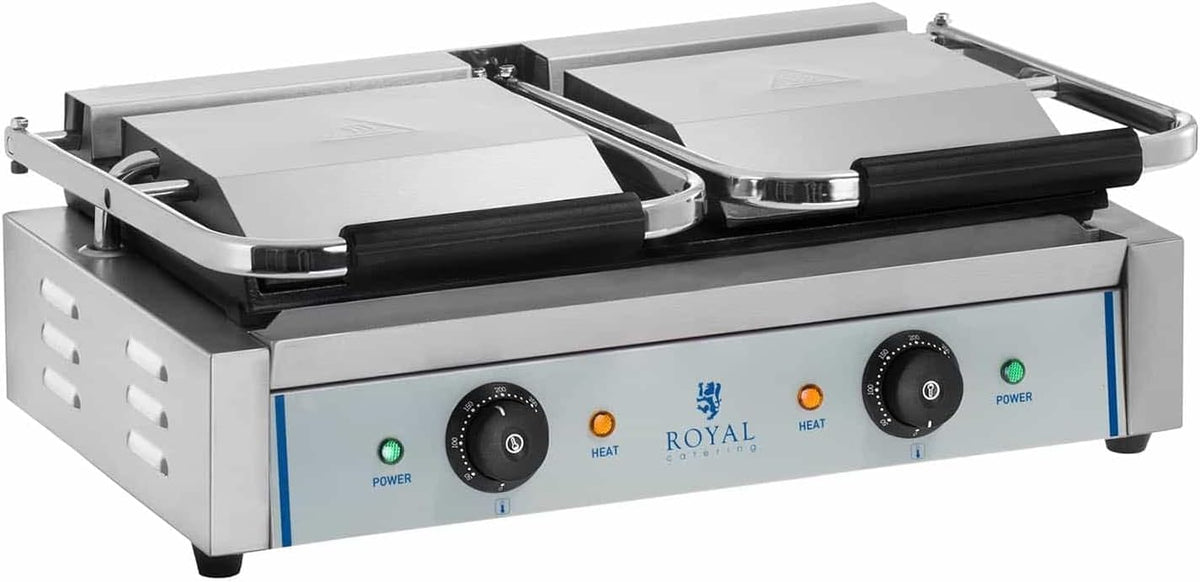 Royal Catering - Piastra Panini Doppia Liscia (2 x 1800 W) Ghisa smaltata