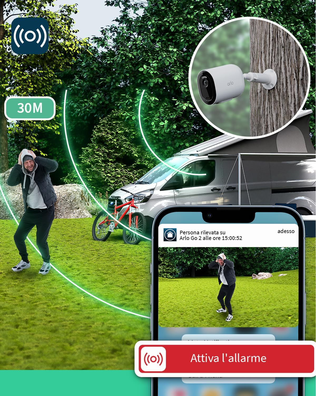 Arlo Go 2 Telecamera WiFi Esterno Senza Fili, HD, Connessione WiFi O Con Scheda SIM 3G/4G LTE, Archiviazione Locale Con SD O Cloud, Sensore Di Movimento, Visione Notturna, Prova Inclusa Arlo Secure