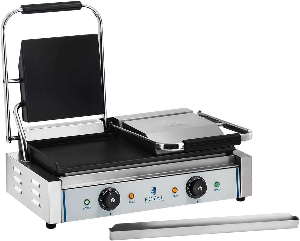 Royal Catering - Piastra Panini Doppia Liscia (2 x 1800 W) Ghisa smaltata