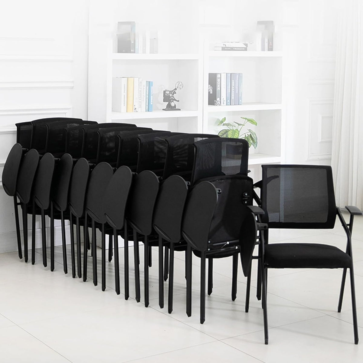 Sedia da Ufficio Pieghevole Portatile con Tavoletta per Scrivere, Sedia da Scrivania per Ufficio, Scuola, Casa, Sedia da Conferenza per più Persone, Sedia da Allenamento,Black-One Size