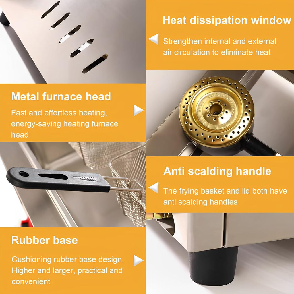 Friggitrice commerciale a gas GPL, doppio serbatoio, con cestello da 10 l x 2/3 e coperchio, in acciaio inox, grande capacità, propano GPL, con tubo in metallo, per patatine fritte, casa, cucina,