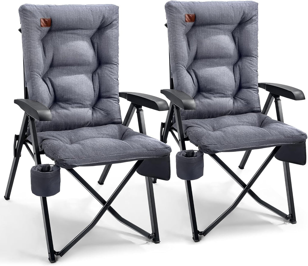EVER ADVANCED Sedia da campeggio pieghevole con schienale regolabile in 4 posizioni fino a 150 kg, spessore 6 cm, imbottita con tasca laterale, porta bevande, sedia da giardino, schienale alto, sedia
