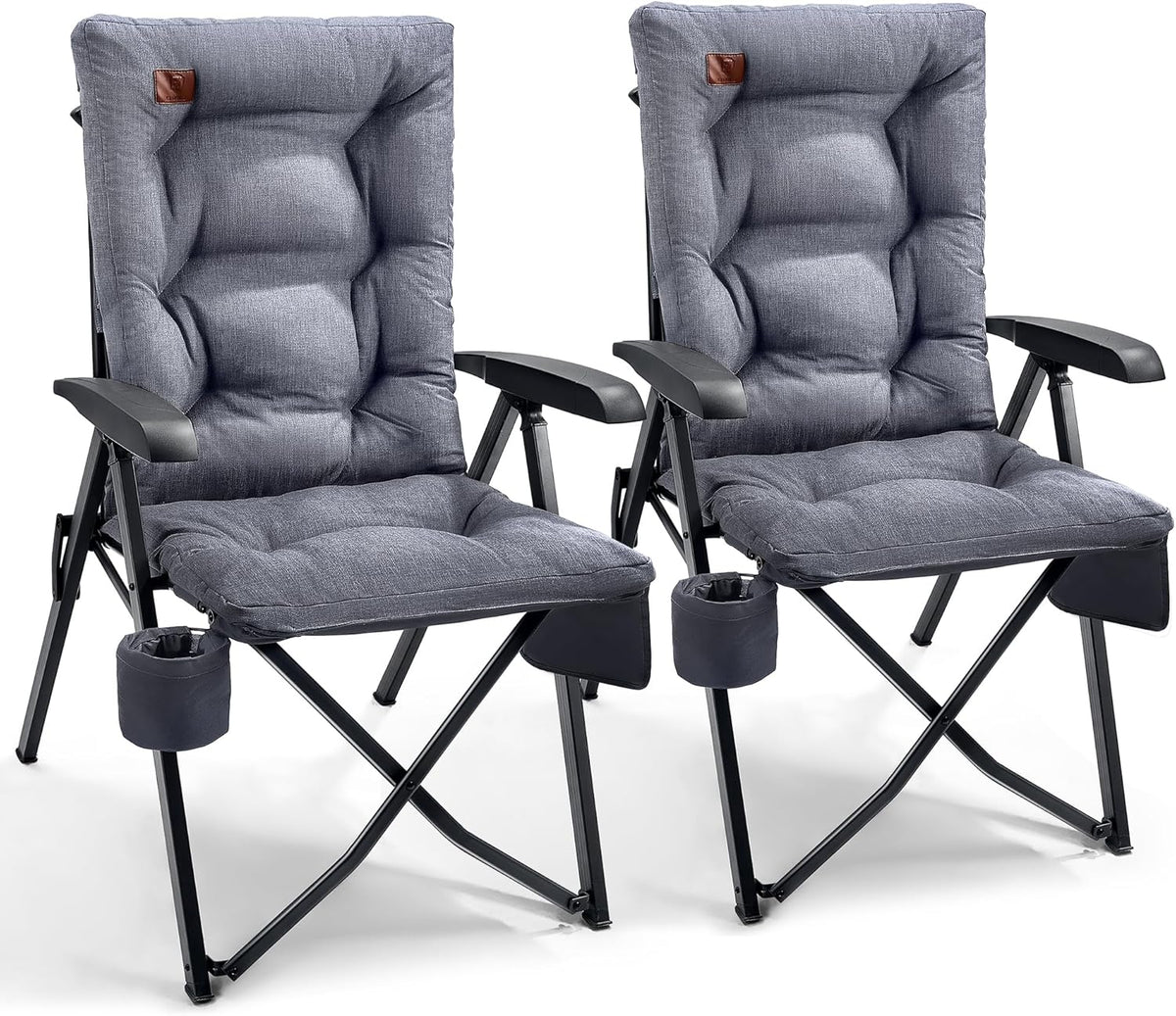EVER ADVANCED Sedia da campeggio pieghevole con schienale regolabile in 4 posizioni fino a 150 kg, spessore 6 cm, imbottita con tasca laterale, porta bevande, sedia da giardino, schienale alto, sedia