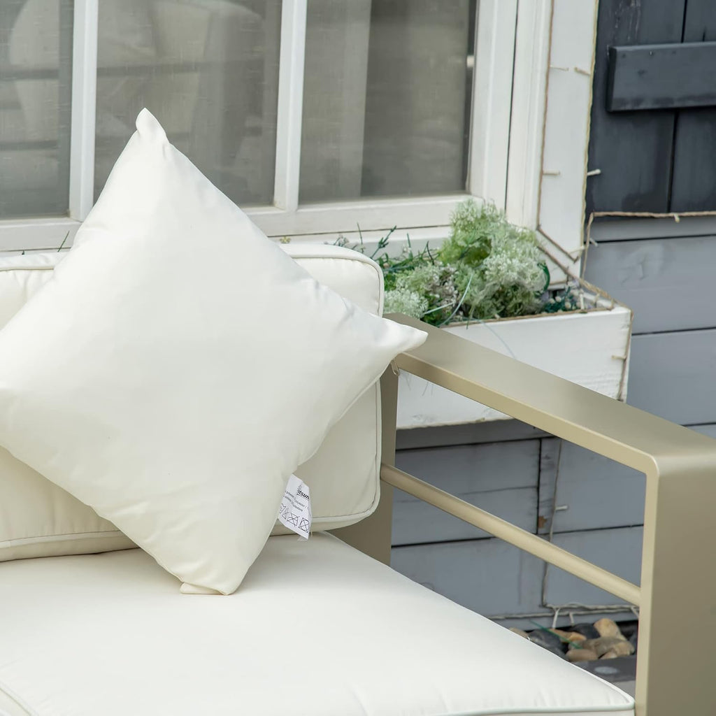 Outsunny 4-Piece Garden Living Room with Sofa, 2 Armchairs and Coffee Table with Glass Top, Removable Padded Cushions, Gold