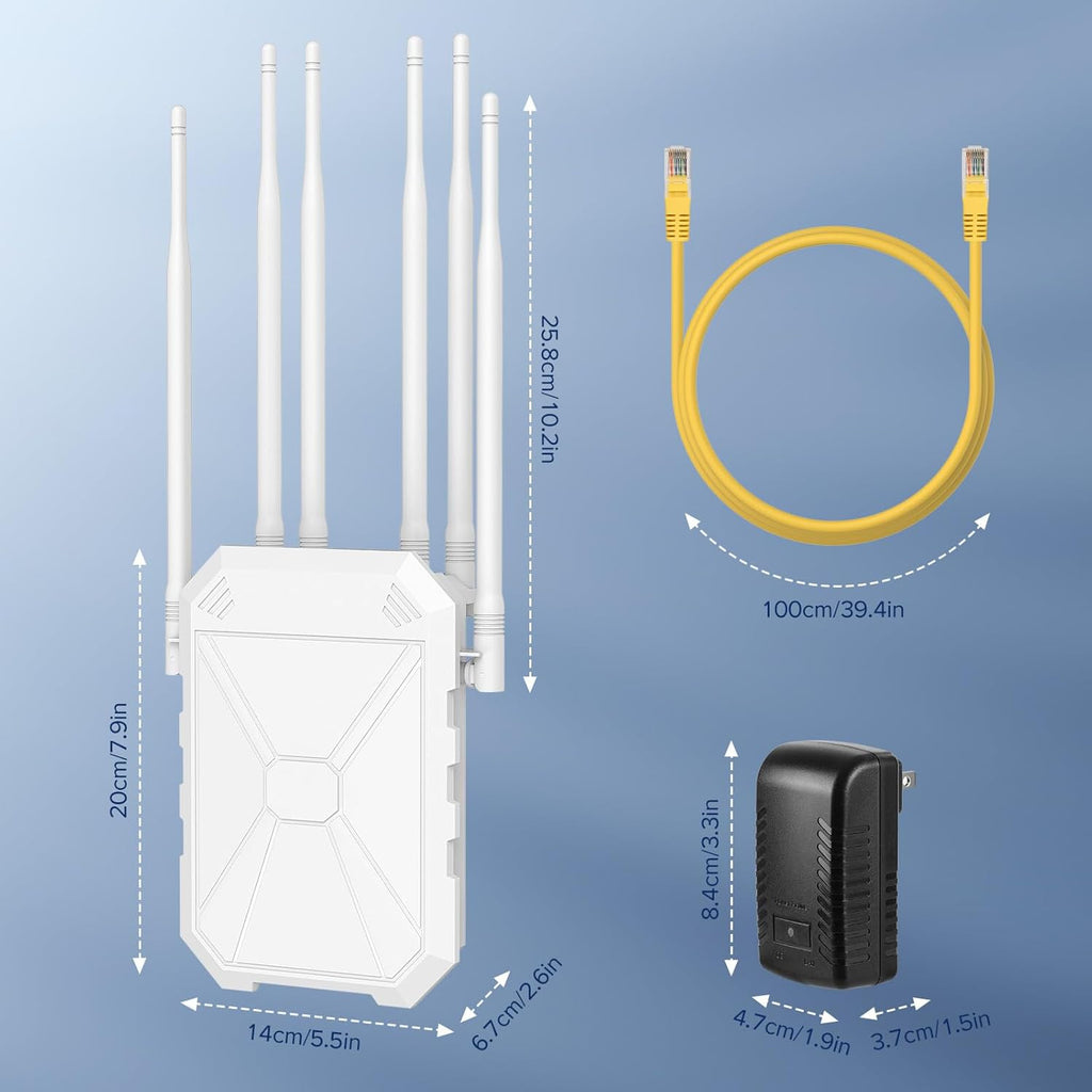 AX1800 Ripetitore WiFi Potente Esterno, 5GHz e 2,4GHz Amplificatore Wifi Con 6 Antenne, WiFi Extender, Resistente Agli Agenti Atmosferici IP67, Passivo PoE, Porta Gigabit Ethernet, Per Cortile