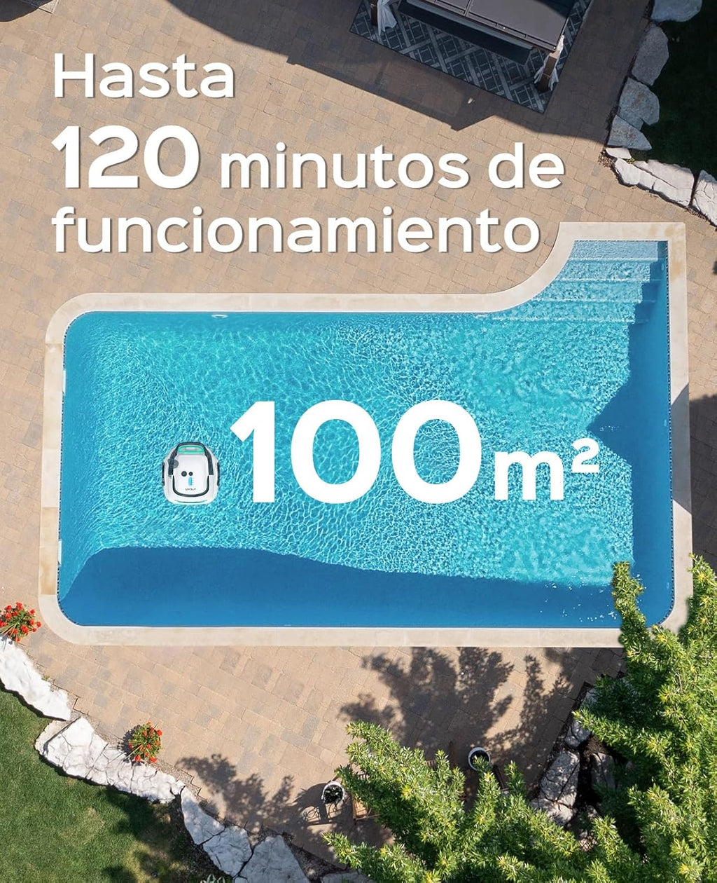 (Aggiornamento 2025)WYBOT A1 Robot Piscina, Autonomia 120 Min, Robot Piscina Senza Fili con Doppio Filtro per Piscine Fuori Terra Fino a 100 m²,2,5 Ore di Carica Completa Veloce(Verde Bianco Perlato)