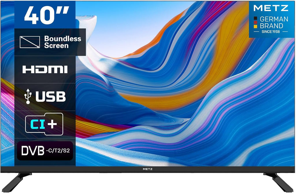 Metz MTE2000Z TV, 40 Pollici, FHD, Televisore, 1920x1080, Dolby Digital, Direct LED, Borderless Design, HDMI, USB, DVB-T/T2, DVB-C, DVB-S/S2 CI+