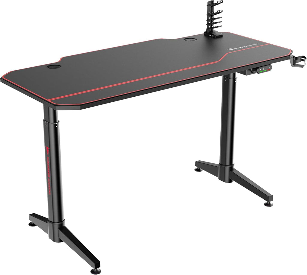 BERSERKER Scrivania Gaming Elettrica Regolabile, 140x66x75 cm, Hub USB 4 Porte, Superficie in Fibra di Carbonio, Nero