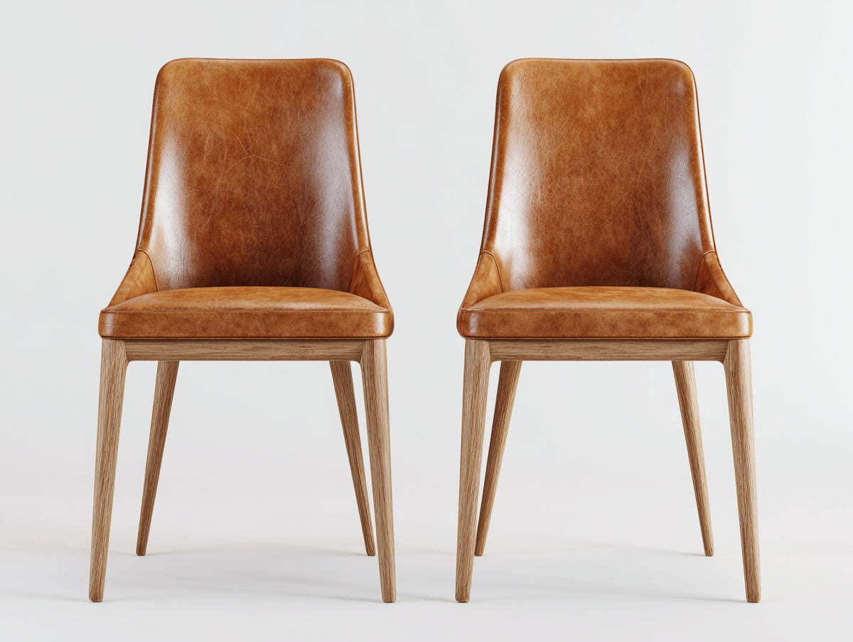 Sedia da pranzo-legno-pelle sintetica-52x56x82 cm-marrone cuoio-naturale-design moderno