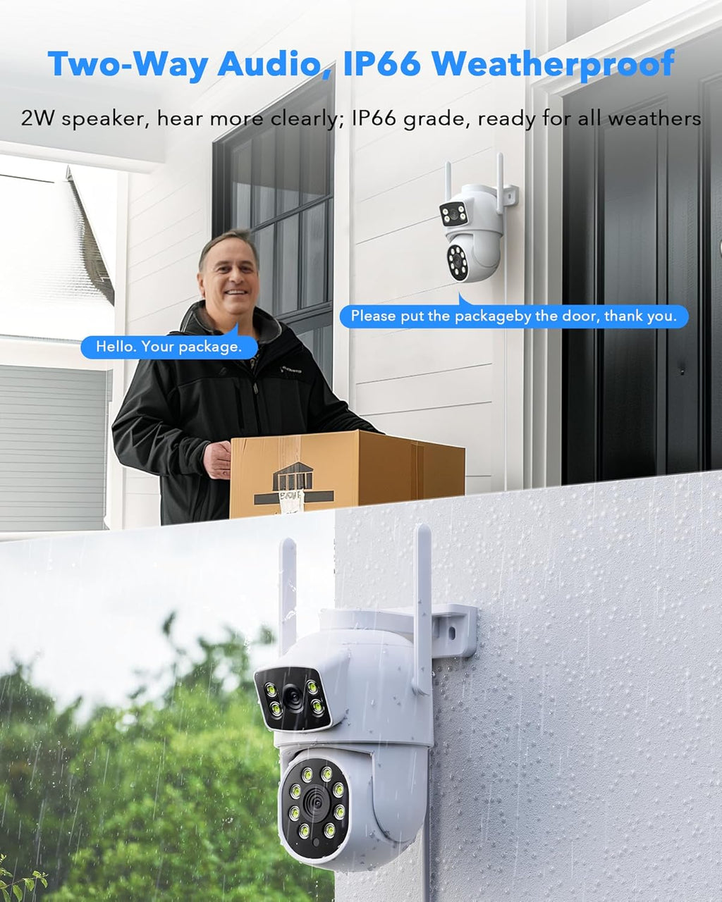 Camcamp 2K PTZ Kit Videosorveglianza WiFi Esterno con 10 Monitor, 5G&2.4G WiFi 10CH NVR, 4X Doppia Lente Telecamera, Colori Visione Notturna,Registrazione 24/7,Tracciamento del Movimento,2-Vie Parla