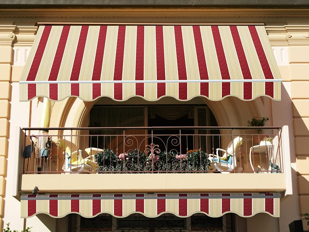 VERDELOOK Itaca Fixed Tilt Roller Awning, Width 3 m and 2 m Overhang, Beige and Burgundy