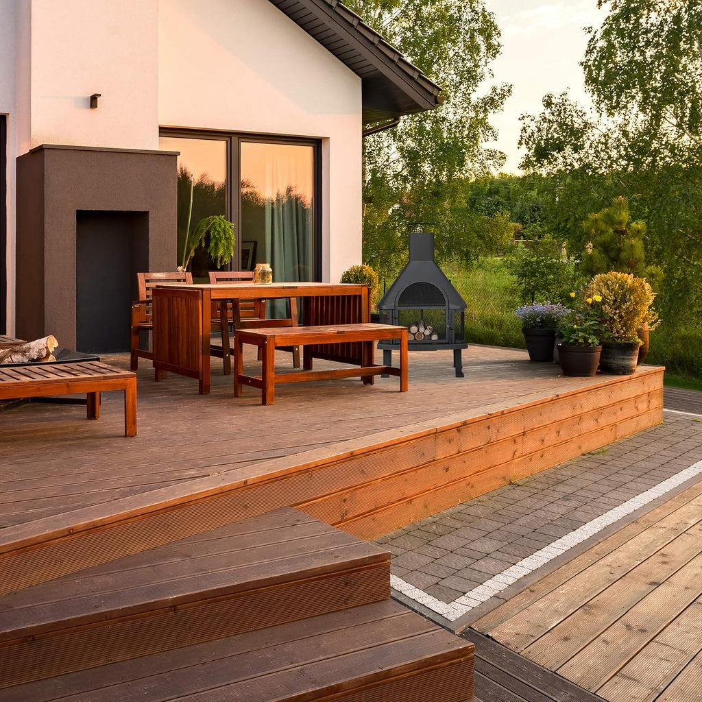 Relaxdays Forno da Terrazzo con Grill, Braciere con Parascintille, Attizzatoio, Massiccio, Acciaio, 110x63x51 cm, Nero