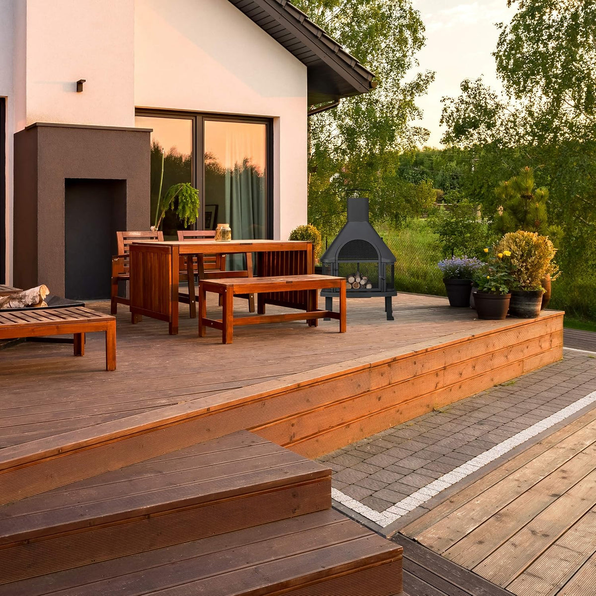 Relaxdays Forno da Terrazzo con Grill, Braciere con Parascintille, Attizzatoio, Massiccio, Acciaio, 110x63x51 cm, Nero