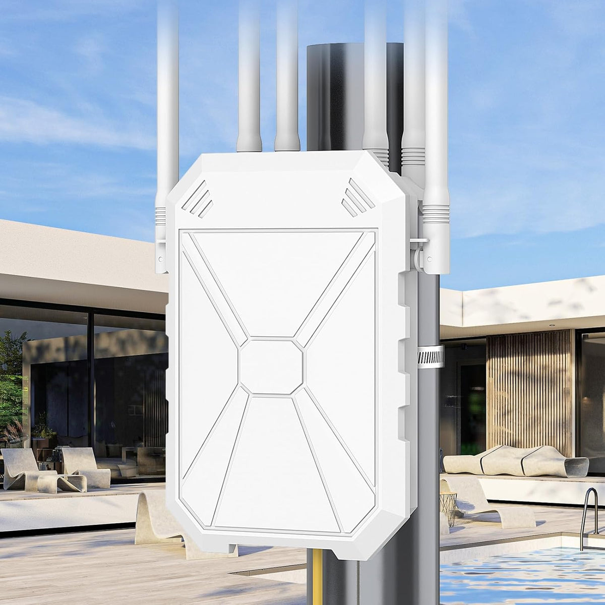 AX1800 Ripetitore WiFi Potente Esterno, 5GHz e 2,4GHz Amplificatore Wifi Con 6 Antenne, WiFi Extender, Resistente Agli Agenti Atmosferici IP67, Passivo PoE, Porta Gigabit Ethernet, Per Cortile