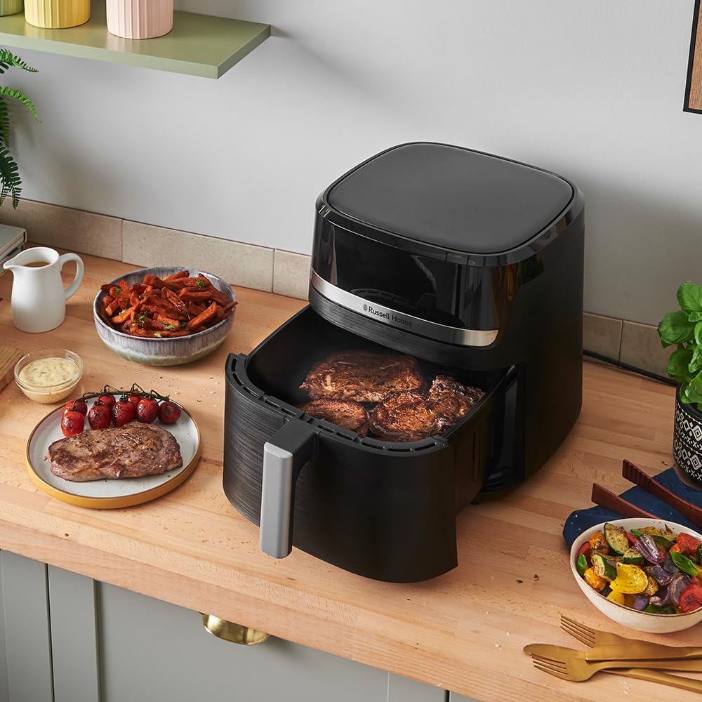 Russell Hobbs Friggitrice ad Aria XXL 8,3L, Rapida (Compatta,Silenziosa, Pizza 26 cm) Satisfry (9 Programmi, Lavastoviglie, senza Olio,Touchscreen,Arrostire, Panificare, Grigliare) 27632-56