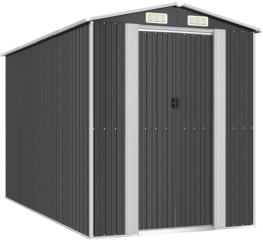 Casetta Attrezzi, Casetta da Giardino, Casetta Attrezzi Giardino, Capanno Attrezzi da Giardino, Capanno da Giardino Antracite 192x357x223 cm in Acciaio Zincato