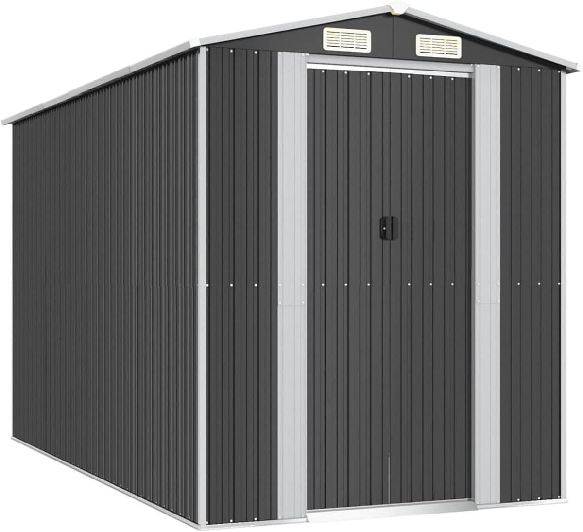 Casetta Attrezzi, Casetta da Giardino, Casetta Attrezzi Giardino, Capanno Attrezzi da Giardino, Capanno da Giardino Antracite 192x357x223 cm in Acciaio Zincato